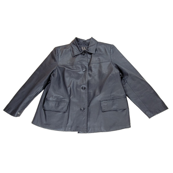 Vintage Winlit Jacket Womens Size 2X Black New York Large Button Leather Coat - Picture 1 of 16